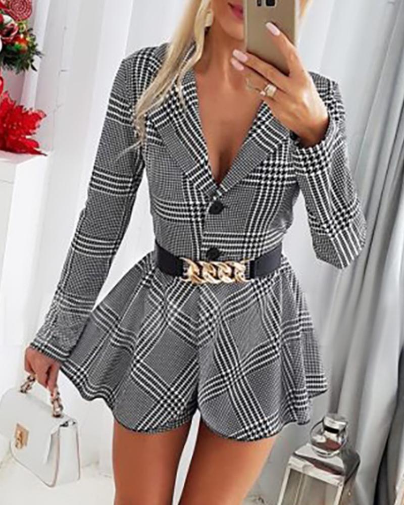 Plaid Print Tied Detail Buttoned Romper