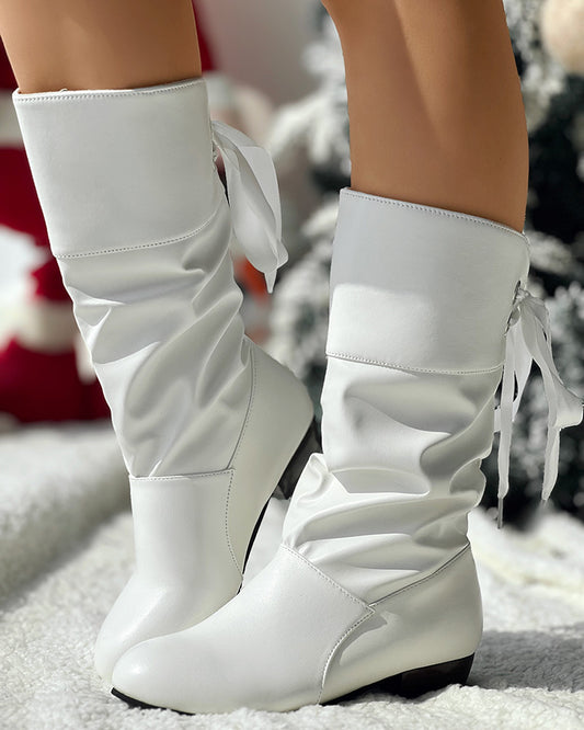 Eyelet Tied Detail Chunky Heel Ankle Boots