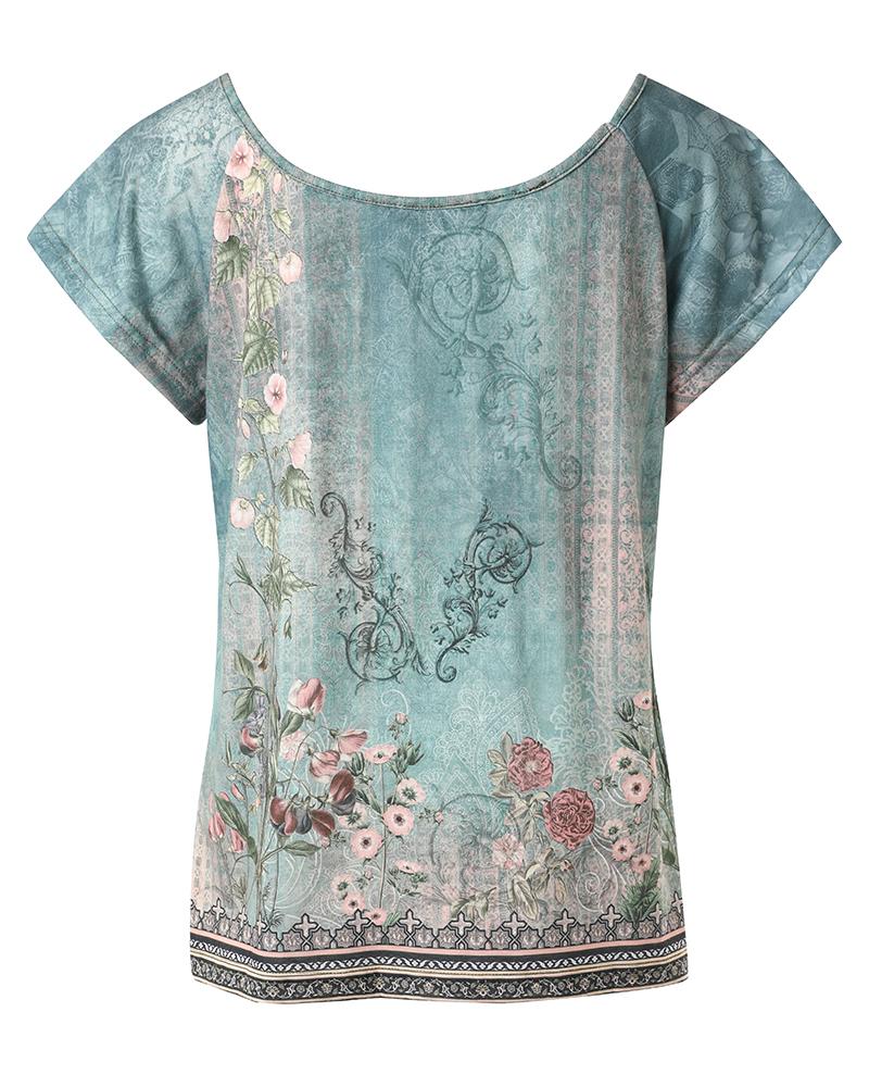 Floral Tribal Print Scoop Neck T Shirt