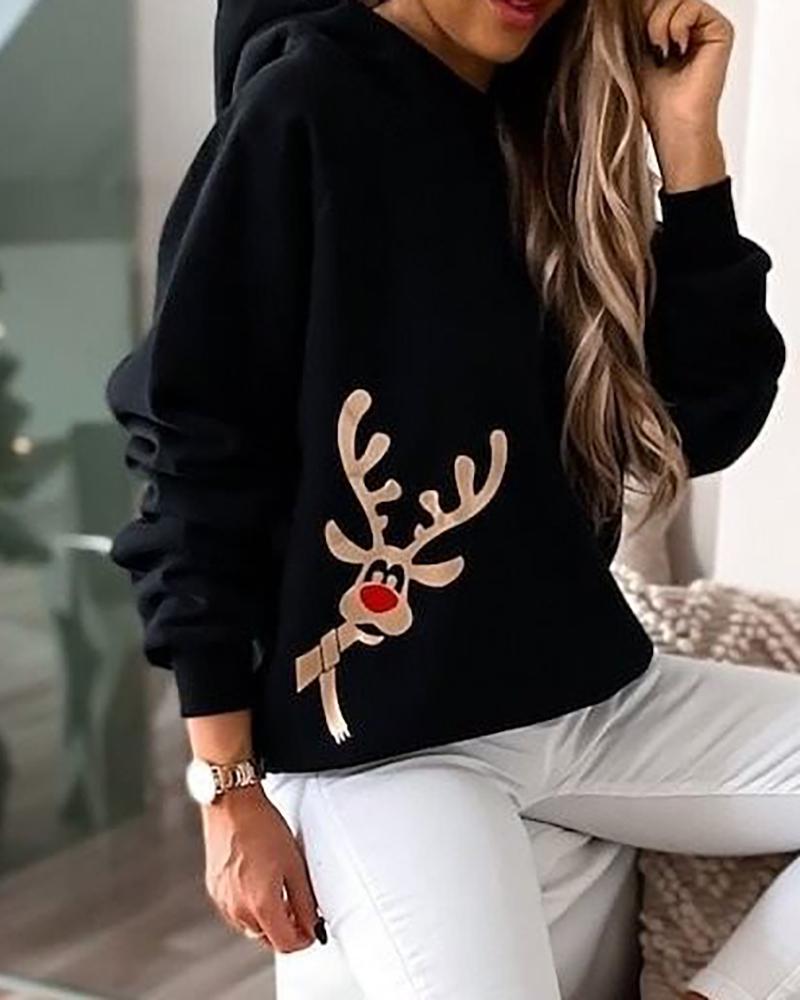 RECYCLED Christmas Moose Print Hooded Sweatshirt