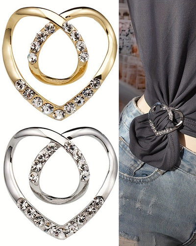 1pc Rhinestone Hollow Out Heart Shaped Scarf Clip Waist Buckle Clip T Shirt Tie Pin