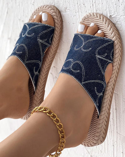 Hollow Out Denim Beach Slippers