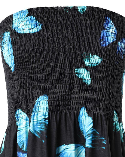 Butterfly Print Shirred Ruched Tank Top