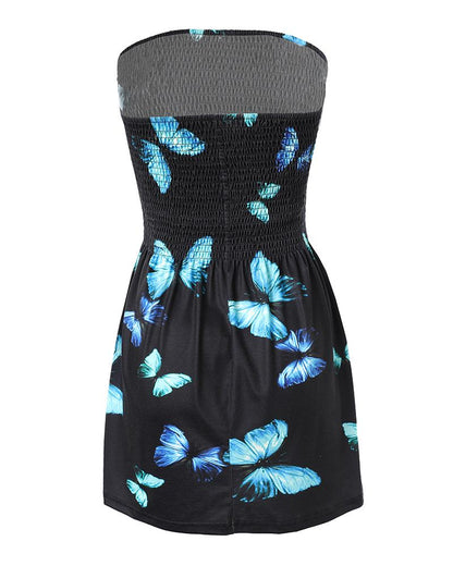 Butterfly Print Shirred Ruched Tank Top