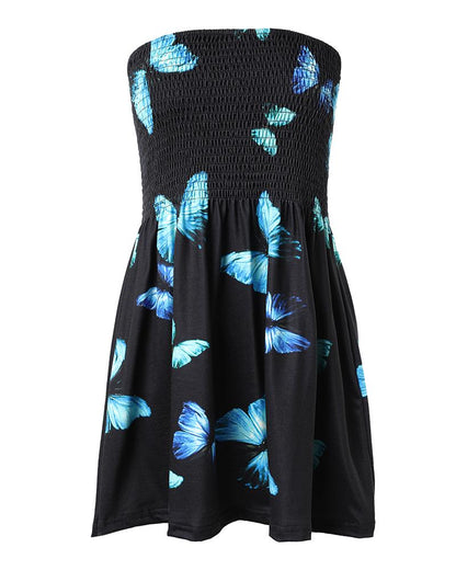 Butterfly Print Shirred Ruched Tank Top