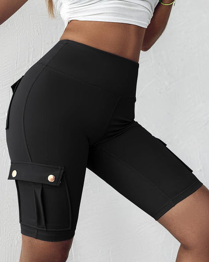 Ruched Quick Dry Pocket Design Sports Yoga Shorts