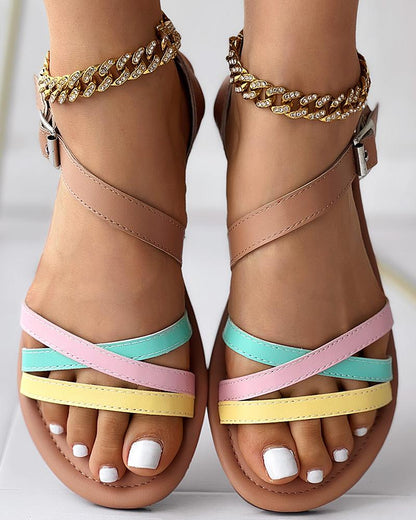 Colorblock Crisscross Ankle Strap Summer Sandals