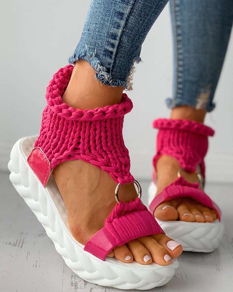 Braided Knit O Ring Cutout Platform Sandals