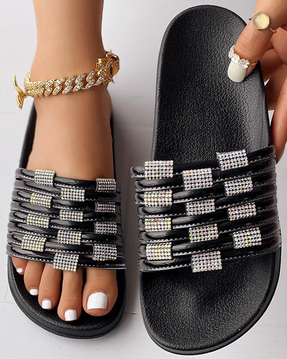 Braided Rhinestone Outdoor Slippers Summer Sandals