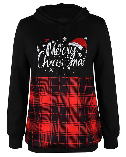 Christmas Letter Plaid Print High Neck Sweatshirt