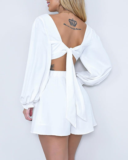 Plunge Tied Detail Backless Romper