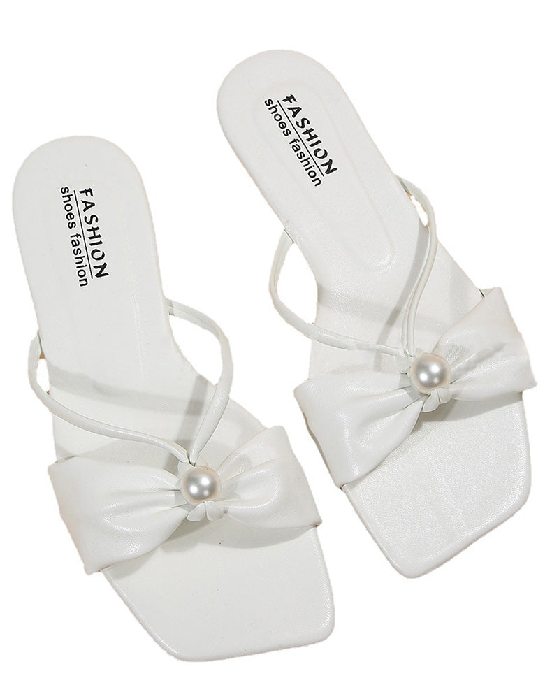 Bowknot Design Pearls Decor Slippers Beach Sandals