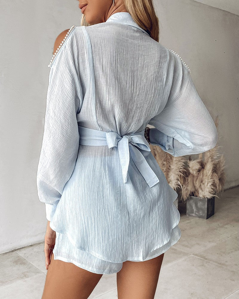 Cold Shoulder Tied Detail Top & Shorts Set