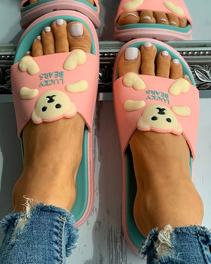 Cartoon Letter Pattern Colorblock Casual Slippers