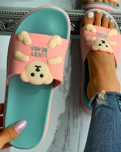 Cartoon Letter Pattern Colorblock Casual Slippers