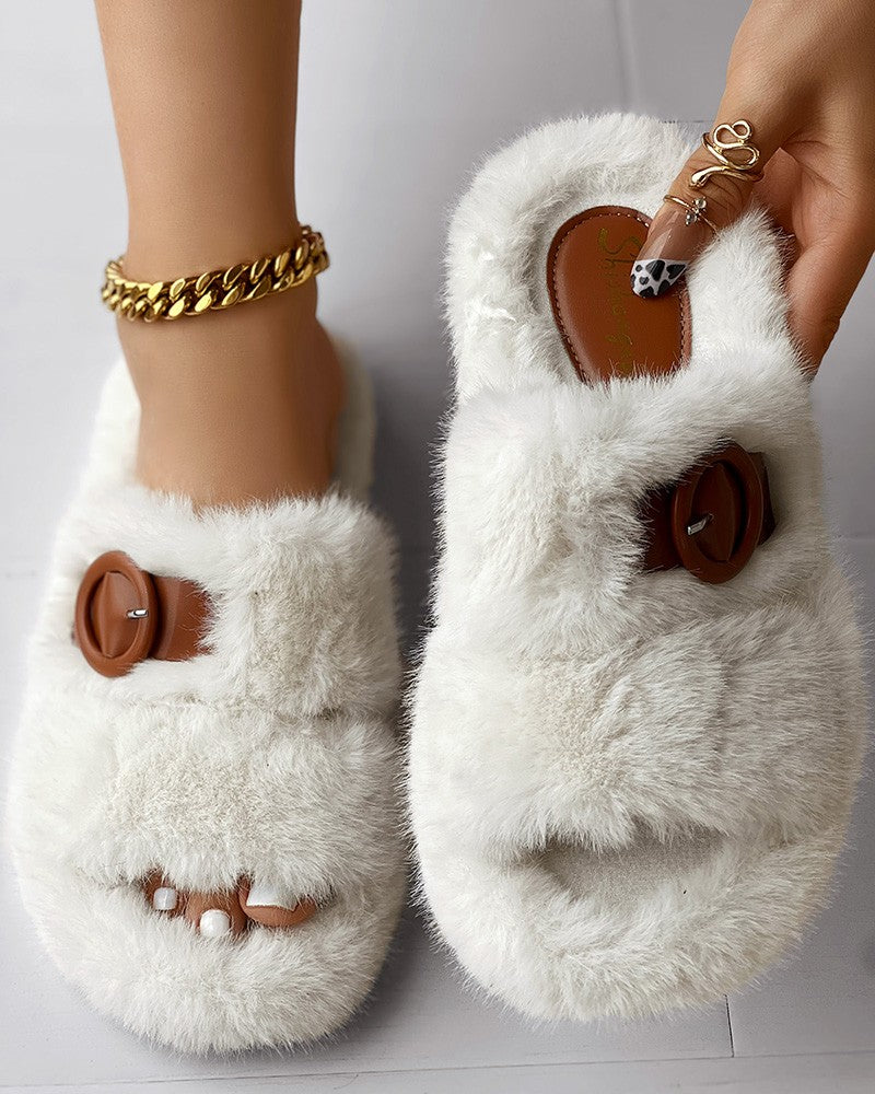 Buckled Fluffy Soft Winter Slippers