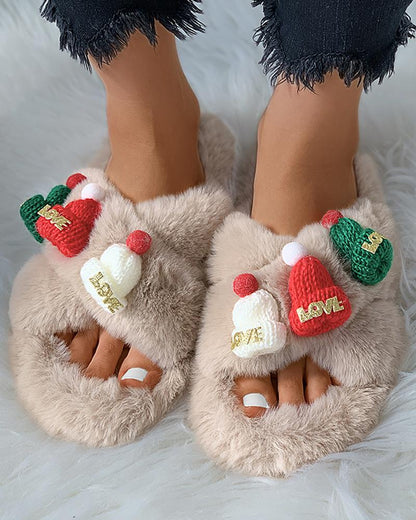 Christmas Pattern Cross Fluffy Slippers