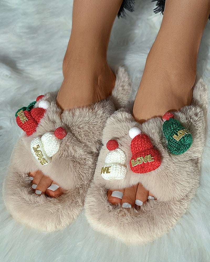 Christmas Pattern Cross Fluffy Slippers