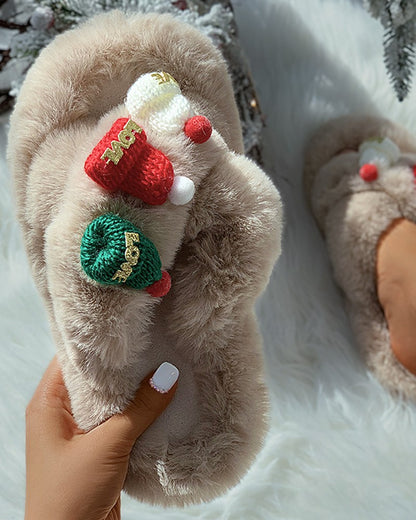 Christmas Pattern Cross Fluffy Slippers