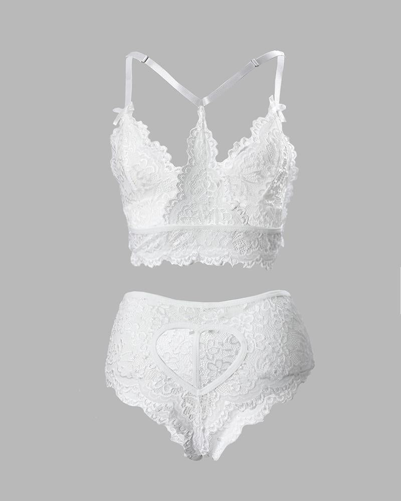 Bow Decor Cutout Lace Lingerie Set