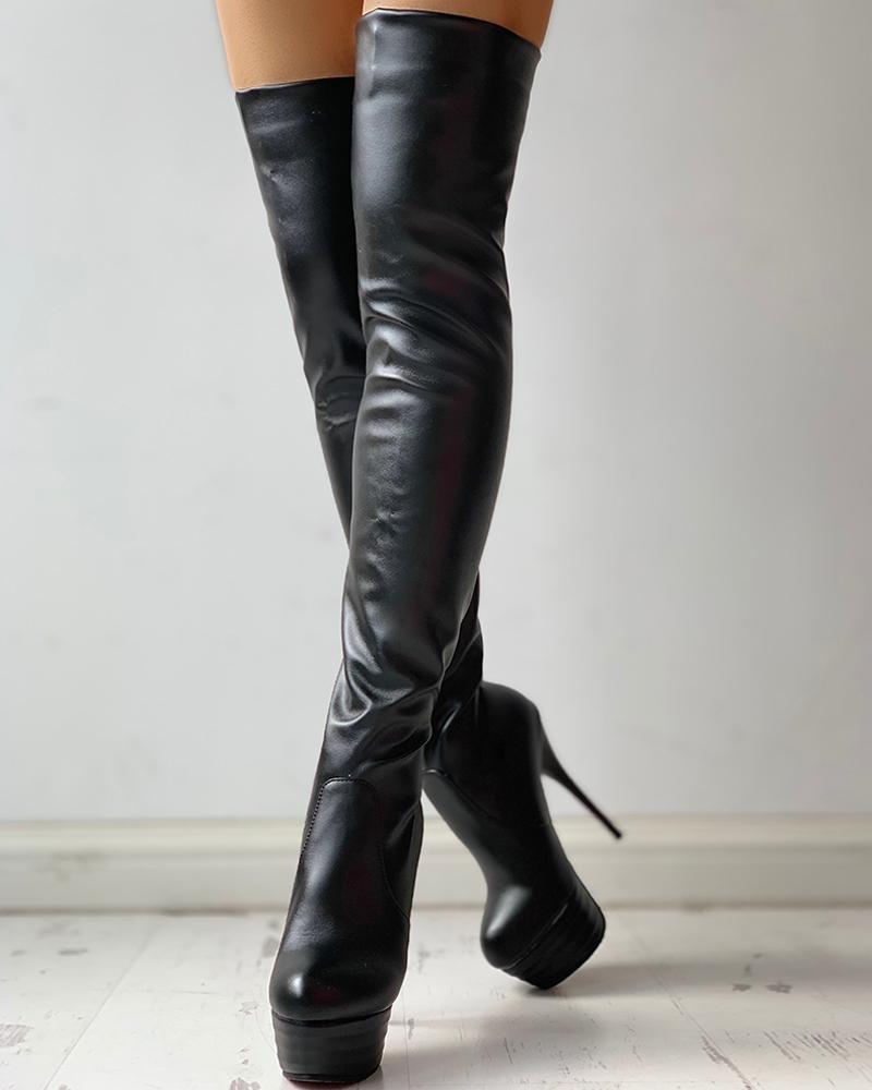 Pointed Toe Over Knee Stiletto Heeled Boots
