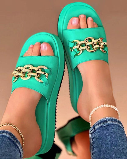 Chain Decor Summer Beach Muffin Slippers