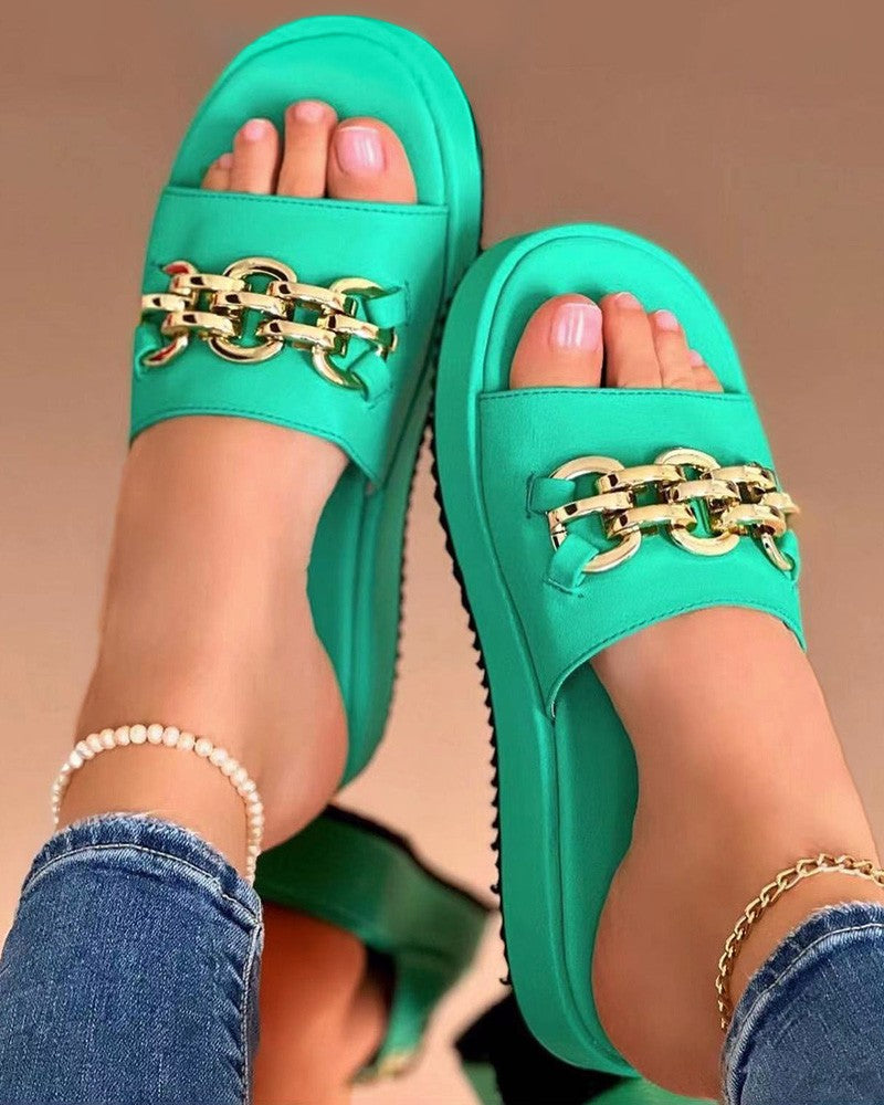 Chain Decor Summer Beach Muffin Slippers