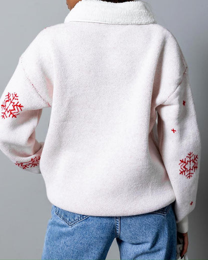 Christmas Reindeer Snowflake Pattern Colorblock Knit Sweater