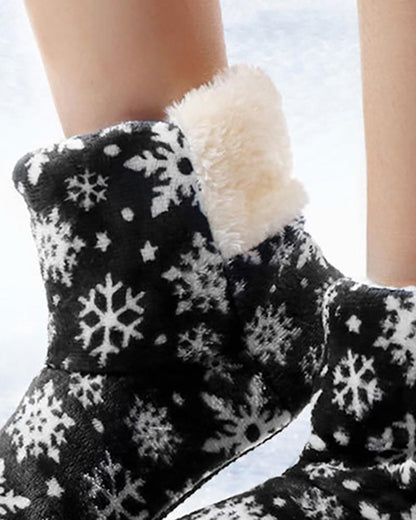 Christmas Snowflake Print Fluffy Indoor Boots