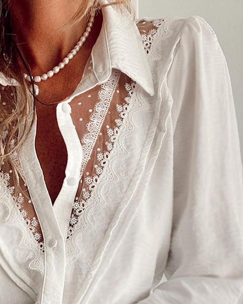 Buttoned Long Sleeve Lace Patch Shirt