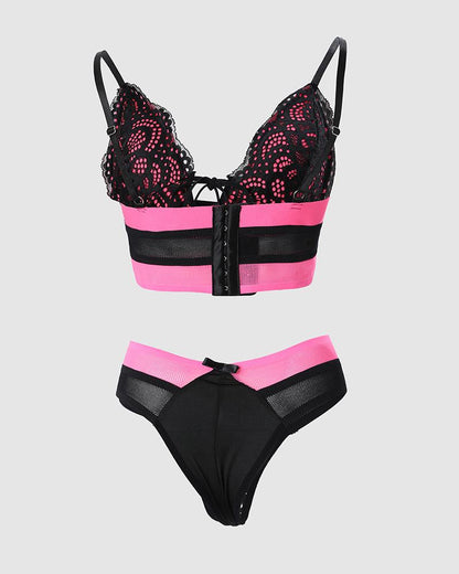 Colorblock Tied Detail Lace Lingerie Set