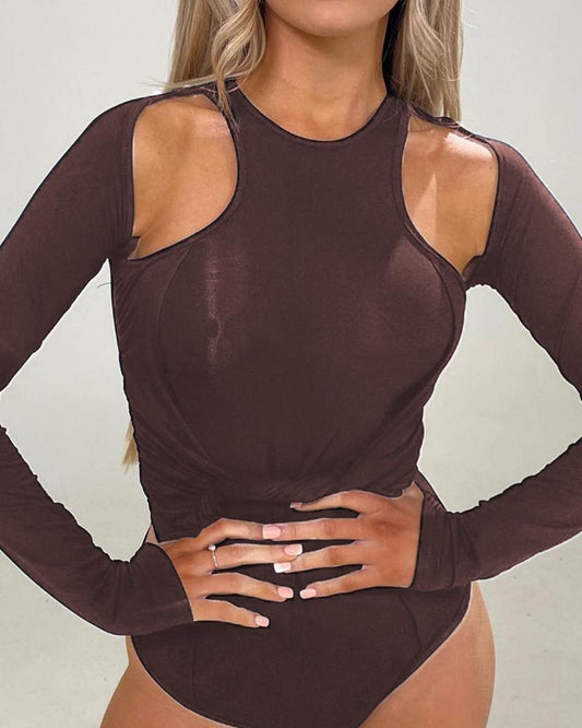 Long Sleeve Twist Cutout Skinny Bodysuit