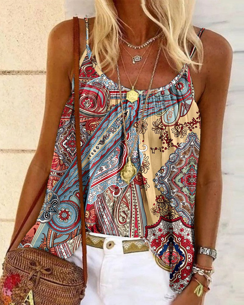 Tribal Print Flowy Cami Top