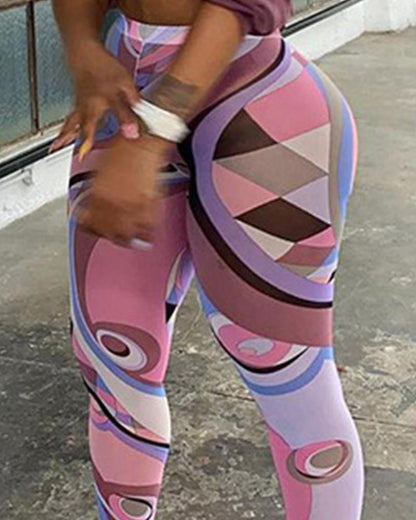 Colorblock Skinny High Elastic Leggings Pants