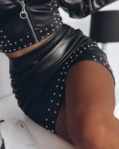 Studded Wrap PU Leather Skirt
