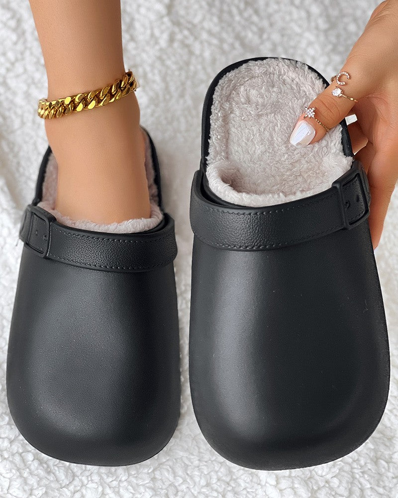 Buckled Lined Winter Thermal Slippers