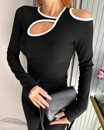 Contrast Binding Hollow Out Cold Shoulder Top