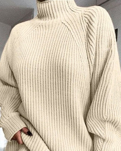 High Neck Chunky Knit Sweater Dress
