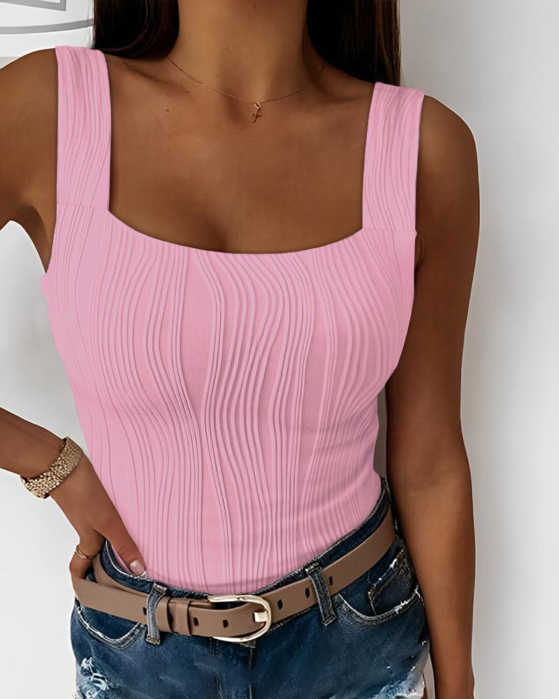 Square Neck Textured Tank Top