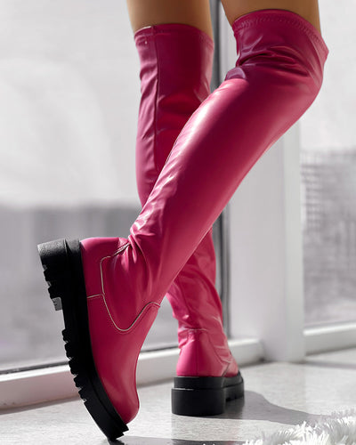 Over The Knee Round Toe Platform Boots
