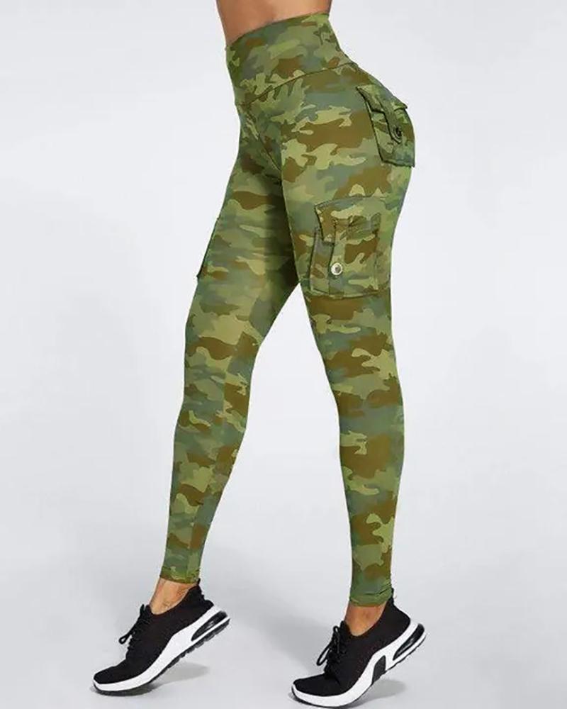 Camouflage Print Pocket Design Sporty Leggings