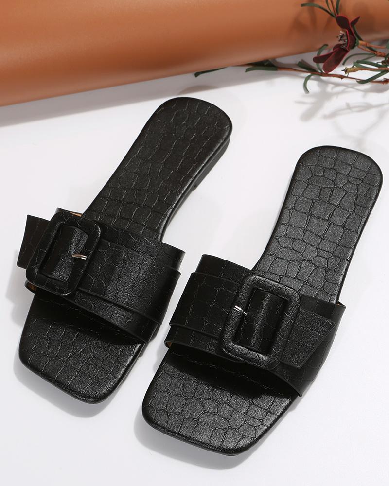 Crocodile Buckled Wide Strap Slippers