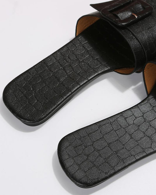 Crocodile Buckled Wide Strap Slippers