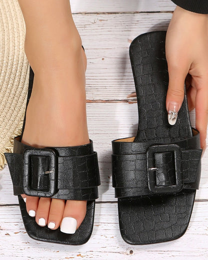 Crocodile Buckled Wide Strap Slippers