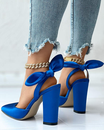 Bowknot Design Slingback Chunky Heel Pumps