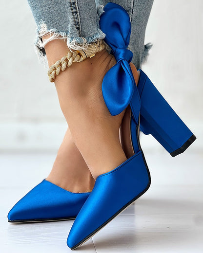 Bowknot Design Slingback Chunky Heel Pumps