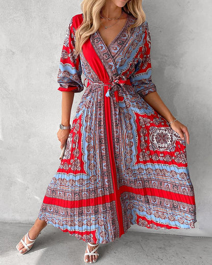 Tribal Print Tied Detail Casual Dress