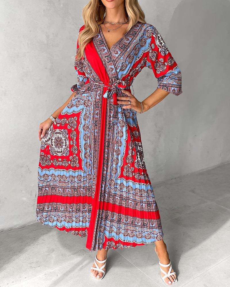 Tribal Print Tied Detail Casual Dress