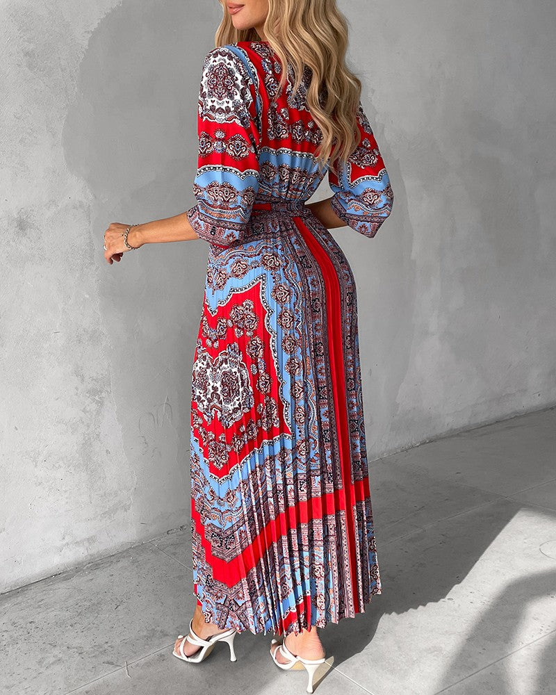 Tribal Print Tied Detail Casual Dress