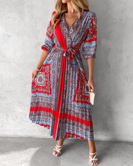 Tribal Print Tied Detail Casual Dress